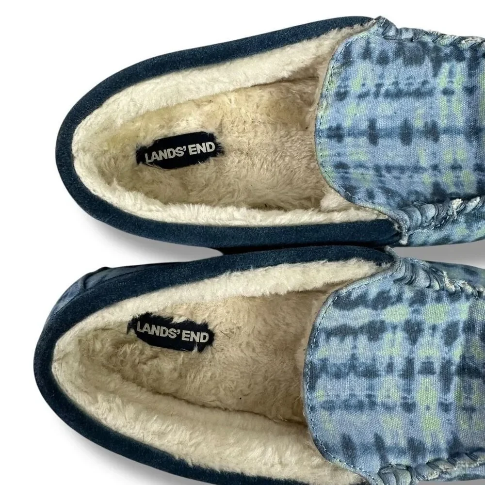 Lands End Kids Moccasin Slippers size 4 Blue